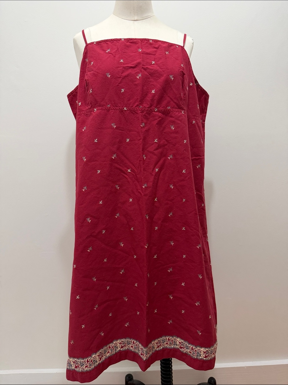 GAP Red Cotton Sundress with White Floral Embroidery